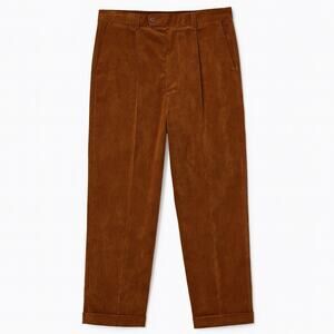 Bagazio Brown Corduroy Dress Pants 36x34 Pleated Front Cuffed Hem Dapper Look